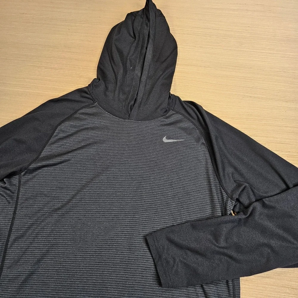 Nike Hoodie Dri-Fit Touch Striped Mens L Black Long Sleeve 620636-011 Activewear